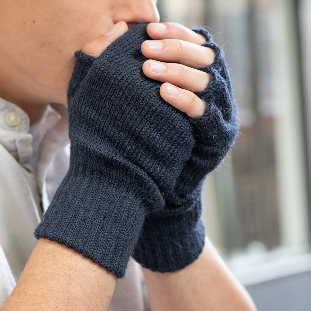 Wool Fingerless Gloves Men  Fingerless Knit Gloves Men - Men's