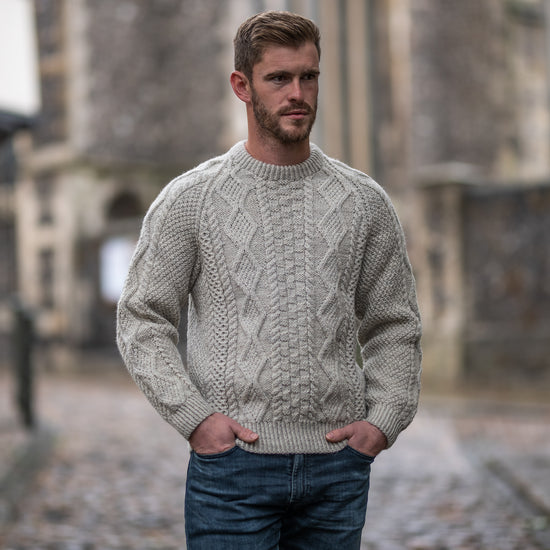 Black Sheep Knitwear 100% wool Aran Crew Neck Sweater